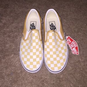 Brand new yellow and white checkered vans